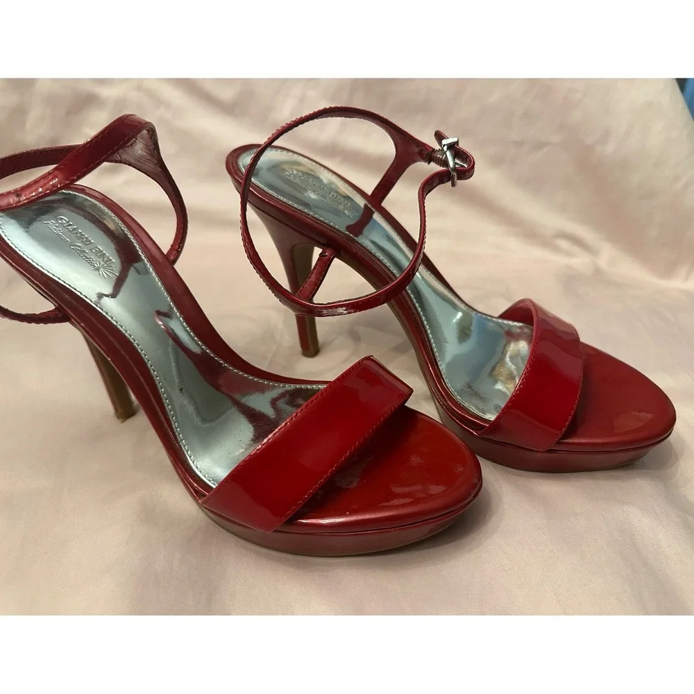 Gianni Bini Red Patent Leather Platform Ankle Strap Stiletto Heels Sandals
